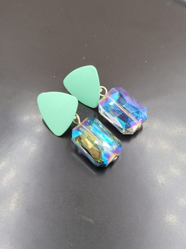 Green Triangle with Added Blue Bead Earrings