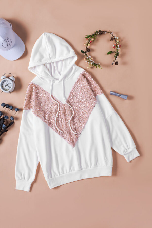White Chevron Sequin Pullover Hoodie - Image 3