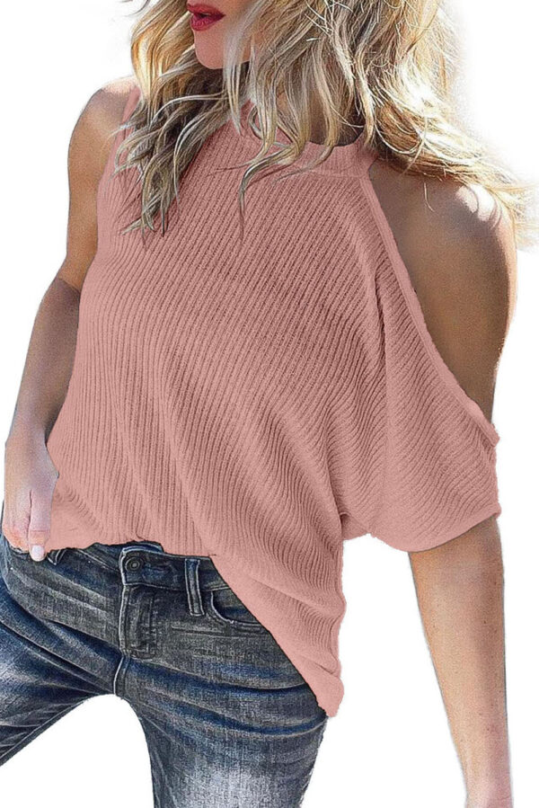 Pink Ribbed Cold Shoulder Knit Top