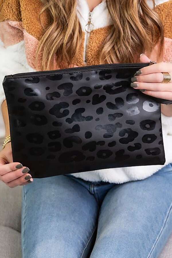 Black Leopard Zipper PU Leather Handbag - Image 2