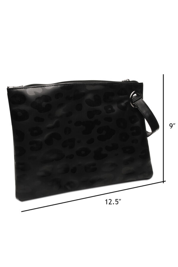 Black Leopard Zipper PU Leather Handbag - Image 3