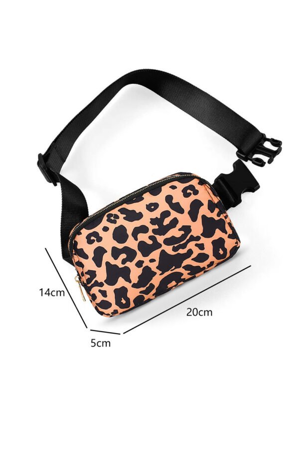 Canvas Leopard Print Buckle Crossbody Bag - Orange and Black - Image 4