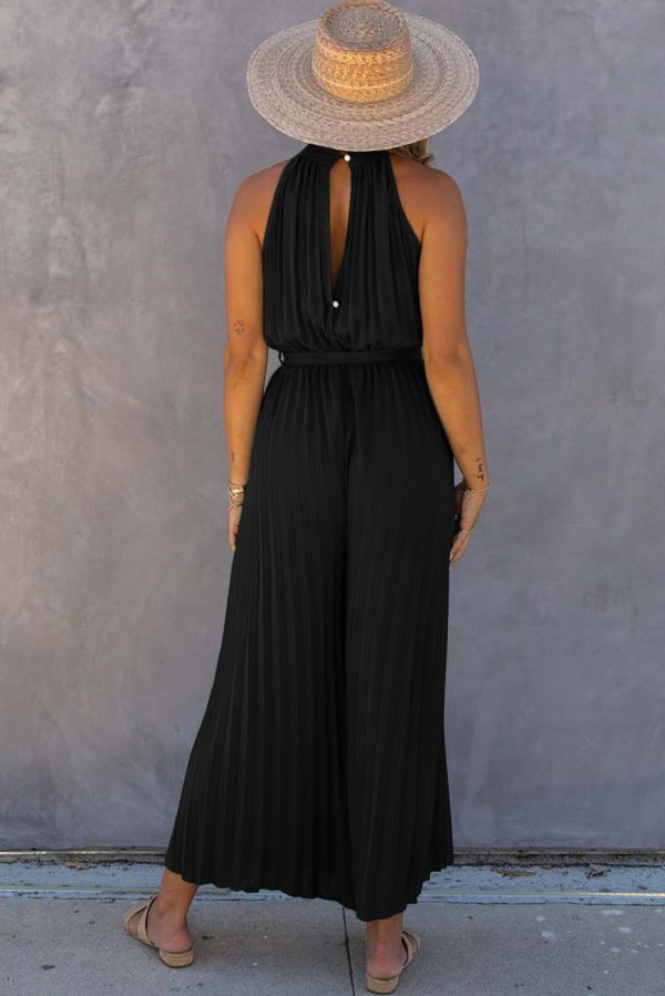 Halter Neck Pleated Wide Leg Jumpsuit with Belt - Image 2